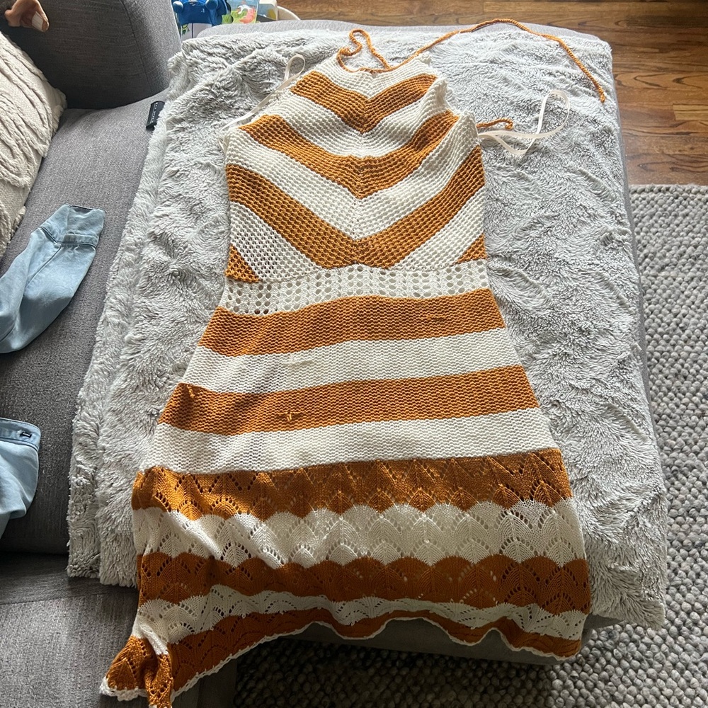 Striped Orange and White Knit Dress
